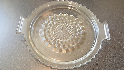 #ad Serving Plate Antique Cut Glass Clear w Handles Textured on Bottom 7 1 4quot; $22.00