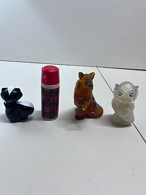 #ad Lot of 4 Avon Perfume Bottles Empty Thermos Skunk owl and Collie $29.99