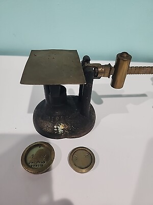 #ad Antique Fairbanks Postage Scale. Complete With Newman 4oz. And 2oz. Weights $78.87