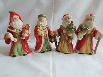 #ad Vintage Set of 4 Olde World Santas Homco 4quot; Tall Christms Decor Figurines $38.00