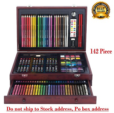 #ad 142Piece Multi color Deluxe Art SetWooden Art Box amp;Drawing KitSafe amp; Non toxic $33.97