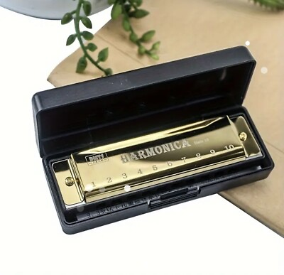 #ad Fender Blues Deluxe Harmonica Key of C Golden Silver Black Red Case $10.99