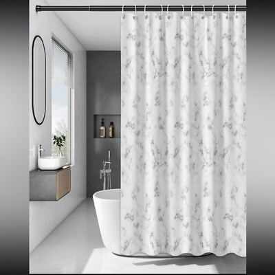 #ad White Gray Marble Shower Curtain with Plastic Hooks NWT Bath Home Decor Bathroom $7.95