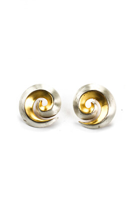 #ad KMB Womens Vintage Gold Vermeil Sterling Silver Swirl Clip On Earrings 1.25quot; 24g $60.99