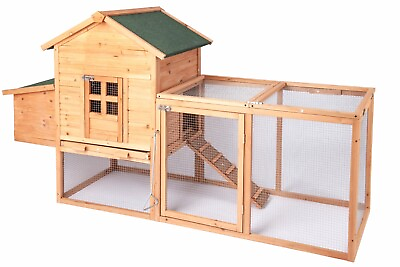 #ad 80quot; Wooden Hutch Chicken Coop Rabbit Hen Cage W Ramp Nesting Box Outdoor Yard $152.24