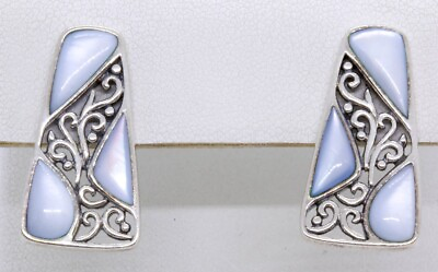 #ad 925 Sterling Silver Synthetic Blue Mother of Pearl Filigree Stud Dro LP1072814 $23.99