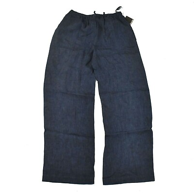 #ad ESKANDAR NEW Size 0 100% Blue Linen Crop Pants Natural Elastic Wide Leg $249.00