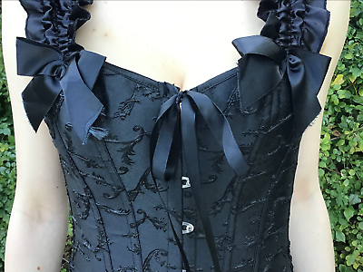 #ad New Women’s Bustier Top Corset Black Lace Up Boned Embroidered Shapewear Sz.S $28.00