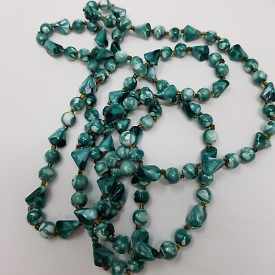 #ad Vintage Mardi Gras Bead Turquoise Long Necklace STUNNING $12.95