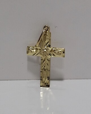 #ad 14k Yellow Gold Diamond Cut Cross Charm Pendant $89.95