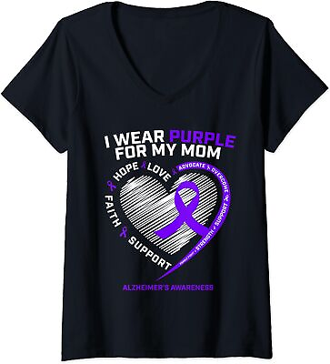 #ad Cute Gifts Purple Alzheimers Awareness Products Mom Ladies#x27; V Neck Tshirt $21.99