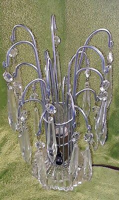 #ad 1930s Hollywood Regency Style Multi Tier crystal metal Waterfall table lamp $62.00