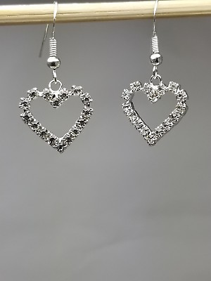 #ad Pretty Crystal Silver Heart Dangle Earrings $4.99