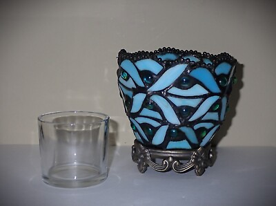 #ad PartyLite Spring Water Votive Holder Tiffany Style Blue Mosaic Pre Owned No Box $17.95