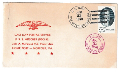 #ad 23 4 1978 USA Cover U.S. Navy USS Mitscher DDG 35 Last Day Postal Service GBP 5.99