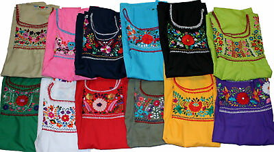 #ad Peasant Tunic Hand Embroidered Mexican Puebla Blouse Top Assorted Colors $24.99