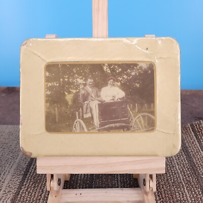 #ad Vintage Antique Photo Couple Horse Drawn Wagon Carriage Pearl Frame Wall Hanger $29.97