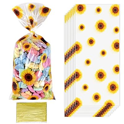 100Pcs Sunflower Cellophane Bags Sunflower Treat Bags Goodies Bags Cello Clear S $20.99