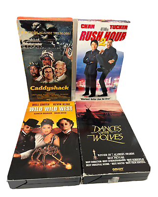#ad VHS Movies Caddyshack Rush Hour 2 Dance Wolves Wild Wild West Lot of 4 $7.99