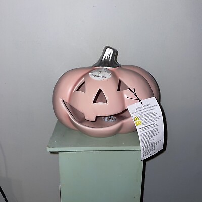 #ad Martha Stewart Halloween Pink amp; Silver Pumpkin Jack o Lantern Lights Up NWT $44.99