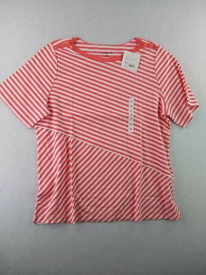 #ad Croft and Barrow Shirt 1x Women#x27;s Coral and white striped new unworn $4.87