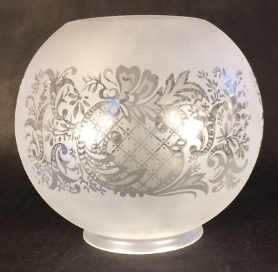 #ad 7quot; Satin Etched Bow amp; Scroll Floral Gas Oil Ball Lamp Shade 4quot; Fitter BS502i $86.62