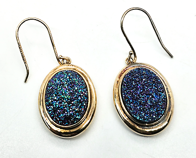 #ad Peacock Aura Druzy Blue and Purple Turkish gold over sterling silver earrings $35.10