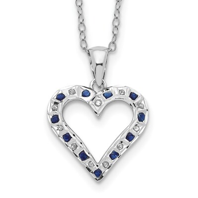 #ad Sterling Silver Platinum plated Diamond and Sapphire Heart 18quot; Necklace $94.50
