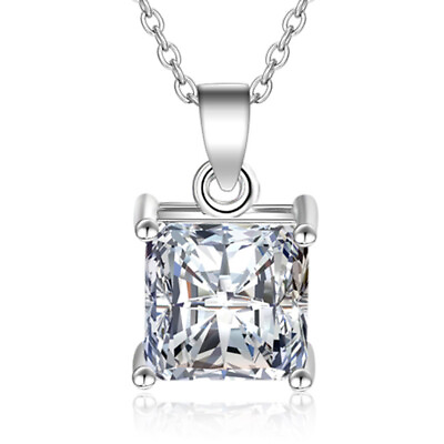 #ad Square Zircon Pendant Necklace Chain 925 Sterling Silver Womens Jewelry Gift $5.98
