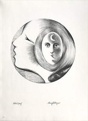 #ad H. Regis MOONCHILD Signed Lithograph Round Portrait Two Faces Crescent Moon $195.00