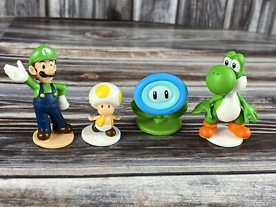 #ad Nintendo Luigi Yoshi Yellow Toad amp; Blue Flower PVC Figure Cake Toppers Lot of 4 $9.49