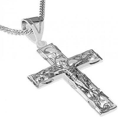 Large Filigree White 24k Gold Plated Crucifix Cross Necklace Men Women 20quot; Chain $137.64