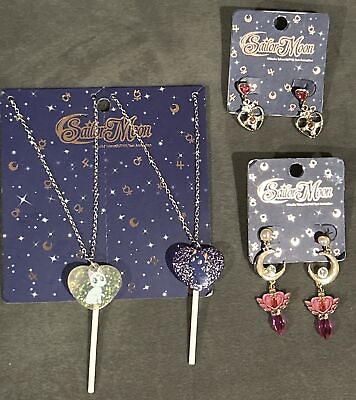 #ad Sailor Moon Artemis amp; Luna Best Friends 2Pc Necklace Set amp; 2 Pair Earrings NEW $25.00