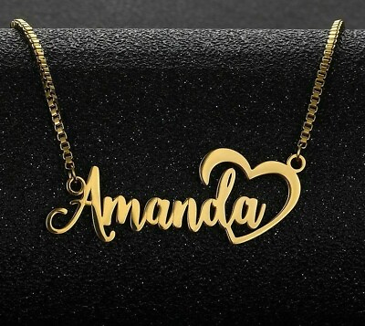 #ad Personalized Name Necklace Custom Letter Heart Nameplate Stainless Steel Chain $14.99