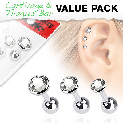 #ad 3pc Value Pack 3 4 5mm Gem Tragus Cartilage Ring 16g 1 4quot; choose from 8 colors $8.75