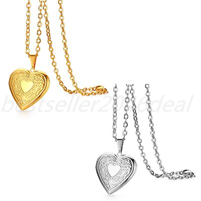 #ad Stainless Steel Pendant Necklace Heart Locket Photo Picture Pendant Chain Gift $9.49