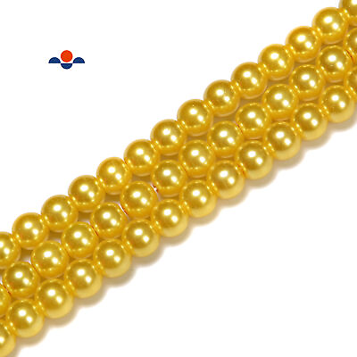 #ad Yellow Glass Pearl Smooth Round Beads 3mm 4mm 6mm 8mm 10mm 12mm 15.5quot; Strand $4.49
