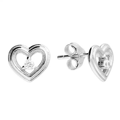 #ad Open Lined Heart With A Cubic Zirconia Centre Sterling Silver $33.19
