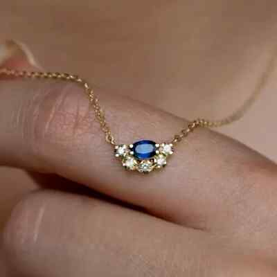 #ad 6 Stone Pendant 1Ct Oval Cut Lab Created Blue Sapphire 14K Yellow Gold Plated $57.50