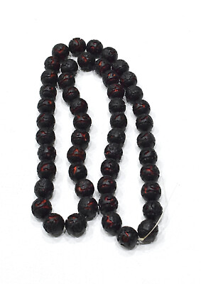#ad Beads Chinese Round Black Red Cinnabar Bead Strand $15.00