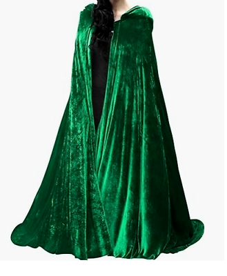 #ad Long Hooded Cloak Velvet Cape Witch Costume Halloween Women Men Green Size L $19.56