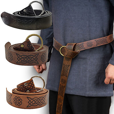 #ad NEW Belt Retro Medieval Leather Viking Belt Renaissance Vegvisir Embossed Knight $11.65