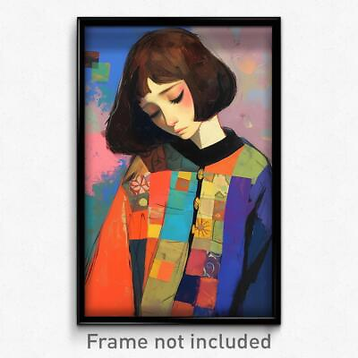 #ad Art Poster Girl Feeling Hope Wearing Memorable Patchwork Clothes Print $24.99