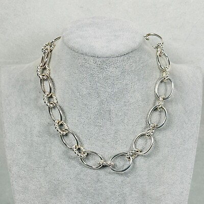 #ad #ad Womens Necklace Chain Link Braided Chunky Silver Tone 18quot; Toggle Clasp Jewelry $9.95