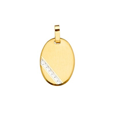 #ad 14K Two Tone Gold Oval Engravable Hollow Pendant $194.19