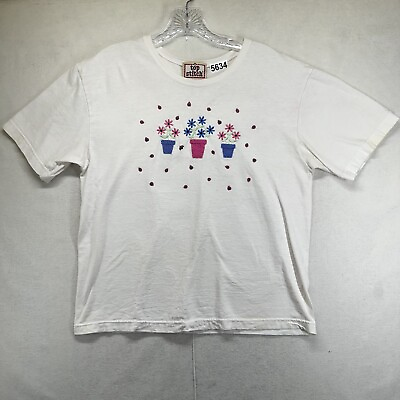 #ad Vintage Women’s T Shirt Embroidered Ladybugs Flowers Morning Sun Medium BOXY $9.99