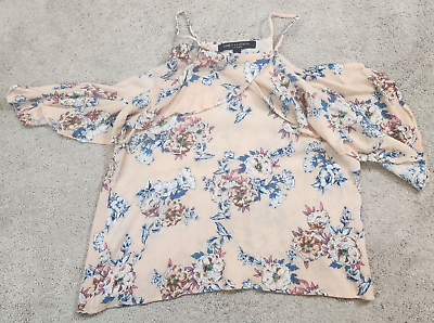 #ad One Heart Clothing Top Blouse Cold Shoulder Floral Cap Sleeve Small $7.99