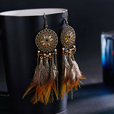 #ad Boho Ethnic Feather Tassel Long Hook Earrings Drop Dangle Women Party Jewellery $6.31