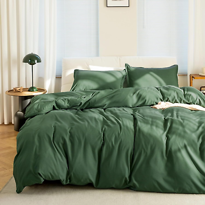 #ad Queen Size Olive Green Duvet Cover Set 3 Pieces with Zipper Closure 8 Ties a $28.99
