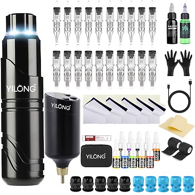 #ad YILONG Wireless Tattoo Pen Machine Kit Complete with Power Supply Needles Inks $58.99